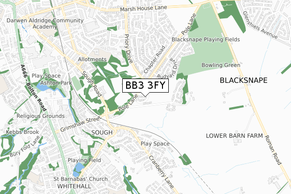BB3 3FY map - small scale - OS Open Zoomstack (Ordnance Survey)