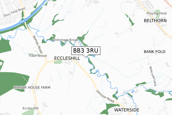 BB3 3RU map - small scale - OS Open Zoomstack (Ordnance Survey)