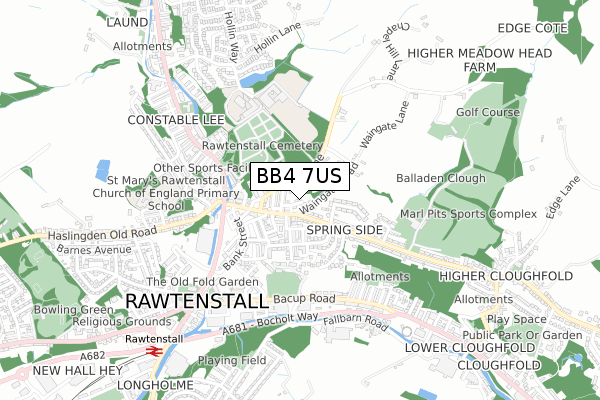 BB4 7US map - small scale - OS Open Zoomstack (Ordnance Survey)