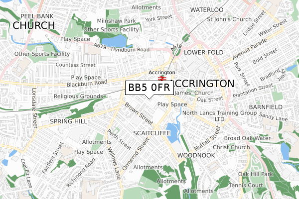 BB5 0FR map - small scale - OS Open Zoomstack (Ordnance Survey)