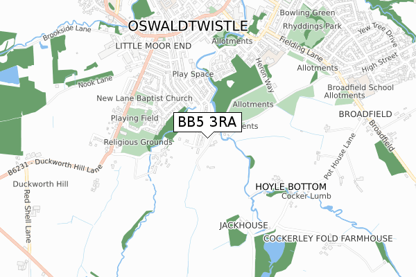 BB5 3RA map - small scale - OS Open Zoomstack (Ordnance Survey)