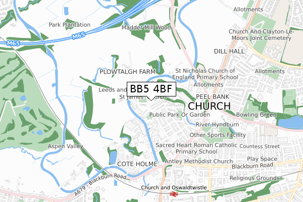 BB5 4BF map - small scale - OS Open Zoomstack (Ordnance Survey)