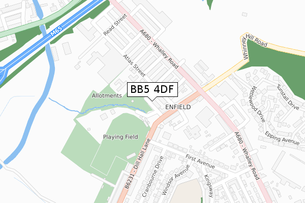BB5 4DF map - large scale - OS Open Zoomstack (Ordnance Survey)