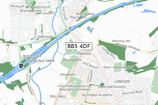 BB5 4DF map - small scale - OS Open Zoomstack (Ordnance Survey)