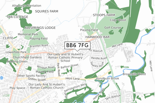 BB6 7FG map - small scale - OS Open Zoomstack (Ordnance Survey)