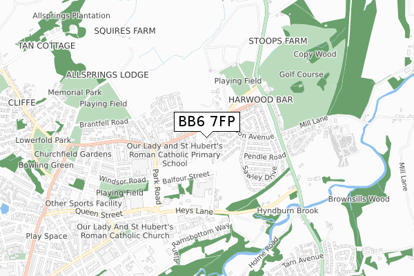 BB6 7FP map - small scale - OS Open Zoomstack (Ordnance Survey)