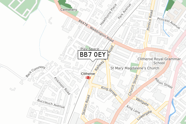 BB7 0EY map - large scale - OS Open Zoomstack (Ordnance Survey)