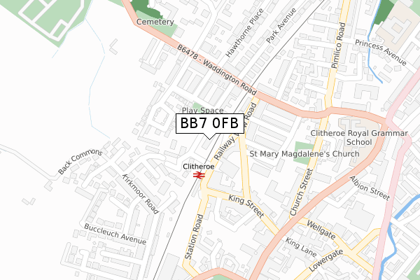 BB7 0FB map - large scale - OS Open Zoomstack (Ordnance Survey)