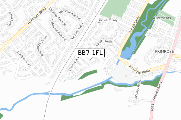 BB7 1FL map - large scale - OS Open Zoomstack (Ordnance Survey)