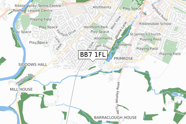 BB7 1FL map - small scale - OS Open Zoomstack (Ordnance Survey)