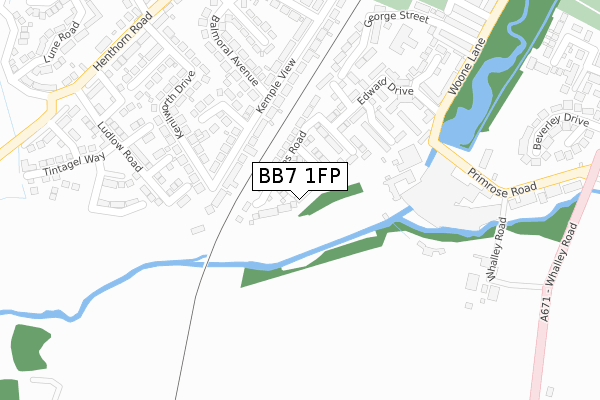 BB7 1FP map - large scale - OS Open Zoomstack (Ordnance Survey)