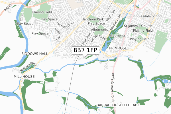 BB7 1FP map - small scale - OS Open Zoomstack (Ordnance Survey)