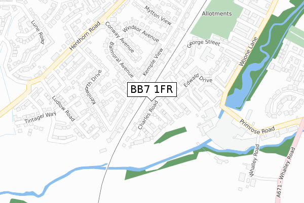 BB7 1FR map - large scale - OS Open Zoomstack (Ordnance Survey)