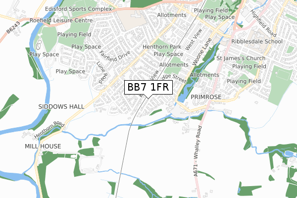 BB7 1FR map - small scale - OS Open Zoomstack (Ordnance Survey)