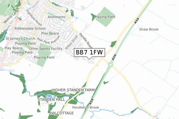 BB7 1FW map - small scale - OS Open Zoomstack (Ordnance Survey)