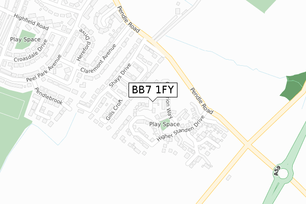 BB7 1FY map - large scale - OS Open Zoomstack (Ordnance Survey)