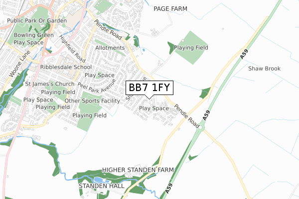 BB7 1FY map - small scale - OS Open Zoomstack (Ordnance Survey)
