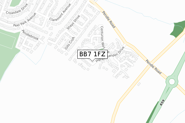 BB7 1FZ map - large scale - OS Open Zoomstack (Ordnance Survey)