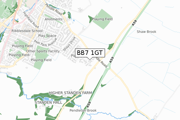 BB7 1GT map - small scale - OS Open Zoomstack (Ordnance Survey)