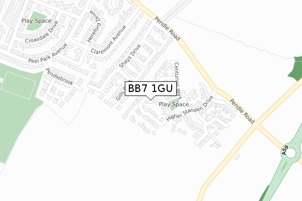 BB7 1GU map - large scale - OS Open Zoomstack (Ordnance Survey)