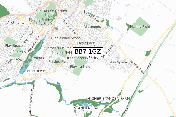 BB7 1GZ map - small scale - OS Open Zoomstack (Ordnance Survey)
