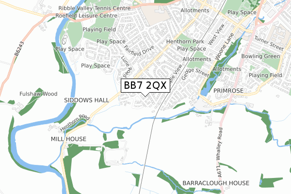 BB7 2QX map - small scale - OS Open Zoomstack (Ordnance Survey)