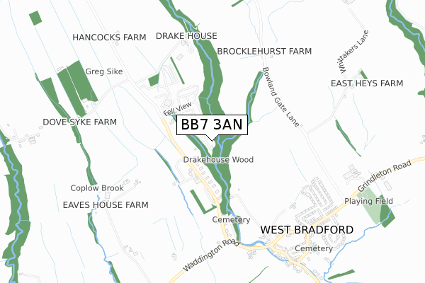 BB7 3AN map - small scale - OS Open Zoomstack (Ordnance Survey)