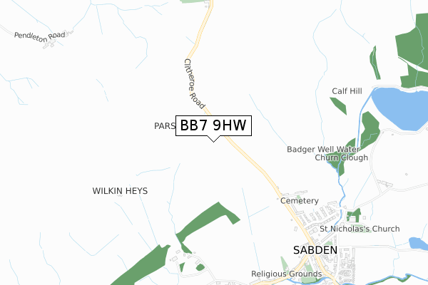 BB7 9HW map - small scale - OS Open Zoomstack (Ordnance Survey)