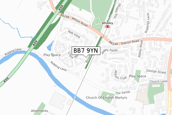 BB7 9YN map - large scale - OS Open Zoomstack (Ordnance Survey) BB7 9YN map - large scale - OS Open Zoomstack (Ordnance Survey)