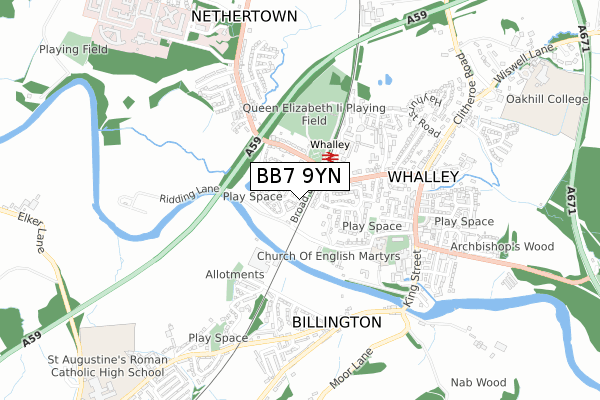 BB7 9YN map - small scale - OS Open Zoomstack (Ordnance Survey)