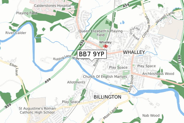 BB7 9YP map - small scale - OS Open Zoomstack (Ordnance Survey)