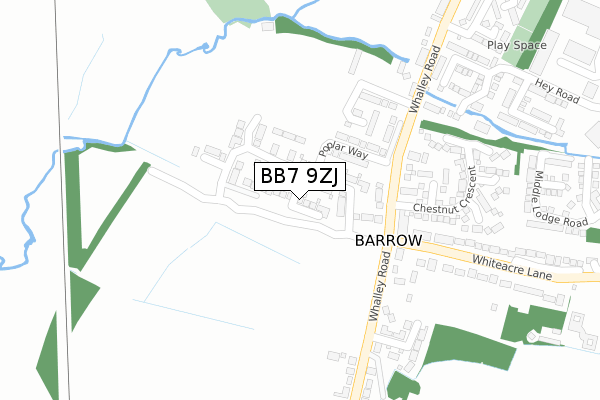 BB7 9ZJ map - large scale - OS Open Zoomstack (Ordnance Survey)
