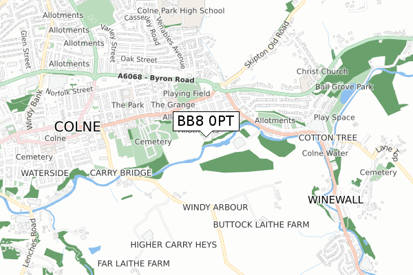 BB8 0PT map - small scale - OS Open Zoomstack (Ordnance Survey)