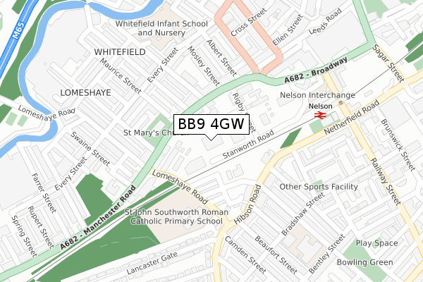 BB9 4GW map - large scale - OS Open Zoomstack (Ordnance Survey)