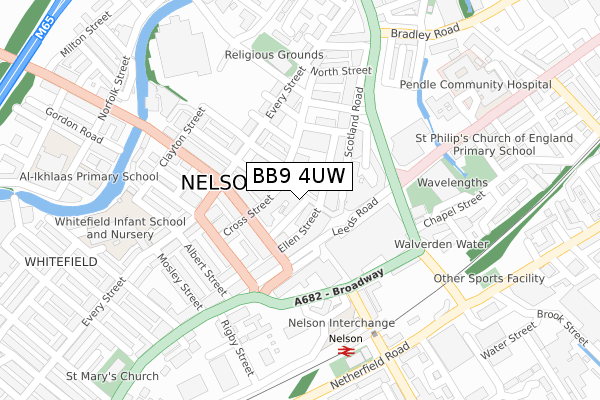 BB9 4UW map - large scale - OS Open Zoomstack (Ordnance Survey)