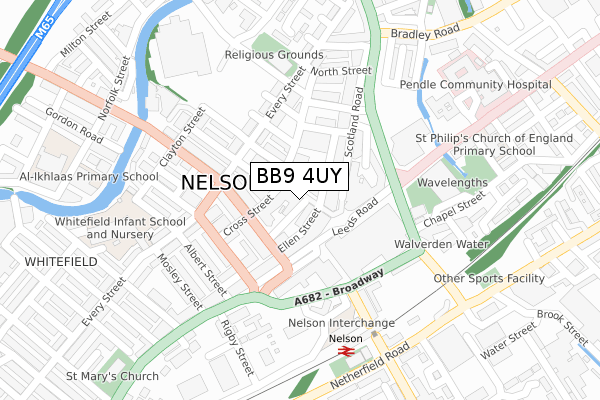 BB9 4UY map - large scale - OS Open Zoomstack (Ordnance Survey)