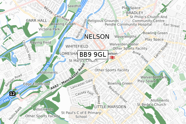 BB9 9GL map - small scale - OS Open Zoomstack (Ordnance Survey)