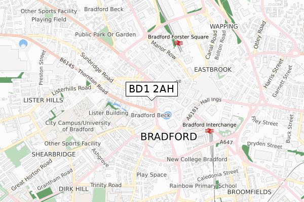 BD1 2AH map - small scale - OS Open Zoomstack (Ordnance Survey)