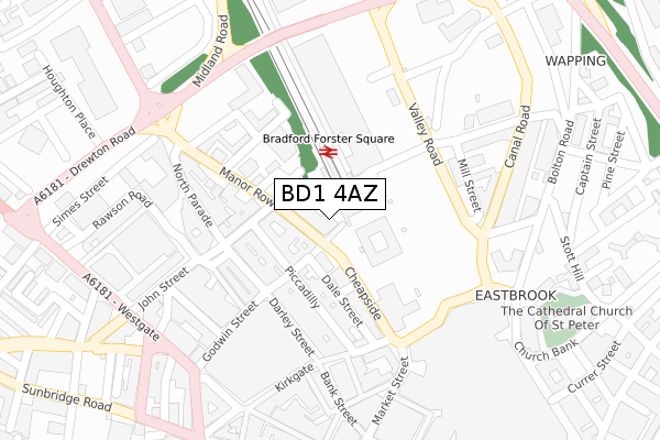 BD1 4AZ map - large scale - OS Open Zoomstack (Ordnance Survey)