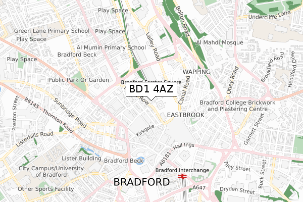 BD1 4AZ map - small scale - OS Open Zoomstack (Ordnance Survey)