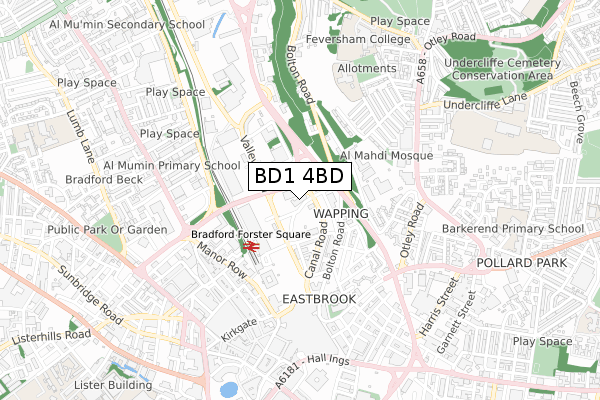 BD1 4BD map - small scale - OS Open Zoomstack (Ordnance Survey)