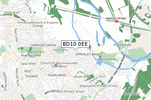 BD10 0EE map - small scale - OS Open Zoomstack (Ordnance Survey)