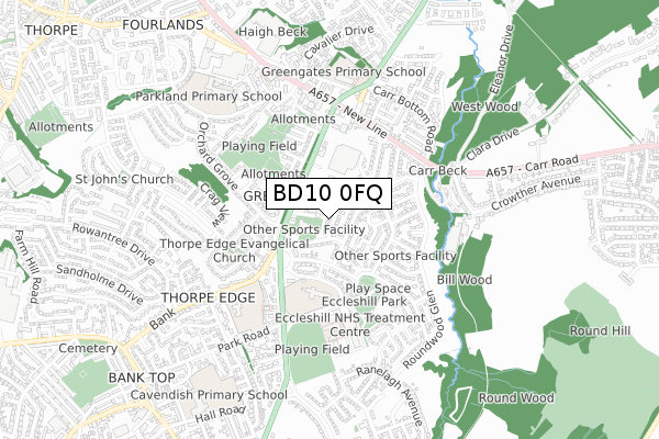 BD10 0FQ map - small scale - OS Open Zoomstack (Ordnance Survey) BD10 0FQ map - small scale - OS Open Zoomstack (Ordnance Survey)