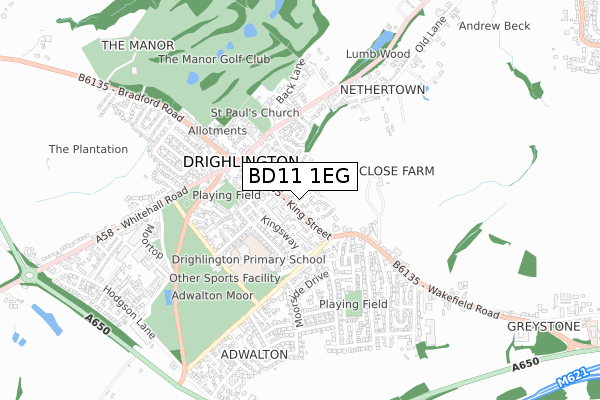 BD11 1EG map - small scale - OS Open Zoomstack (Ordnance Survey)