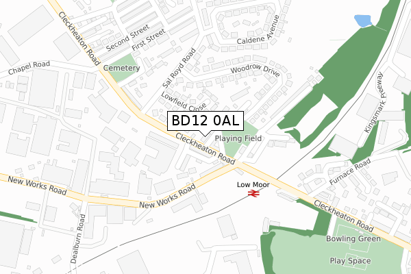 BD12 0AL map - large scale - OS Open Zoomstack (Ordnance Survey)