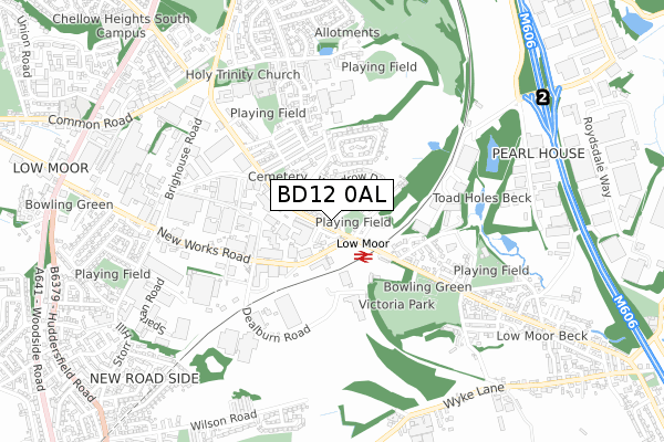 BD12 0AL map - small scale - OS Open Zoomstack (Ordnance Survey)
