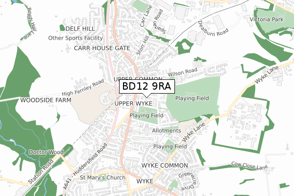 BD12 9RA map - small scale - OS Open Zoomstack (Ordnance Survey)