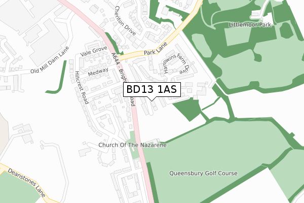 BD13 1AS map - large scale - OS Open Zoomstack (Ordnance Survey)