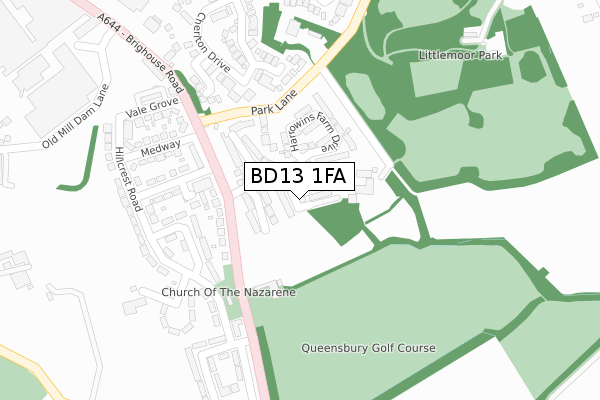 BD13 1FA map - large scale - OS Open Zoomstack (Ordnance Survey)