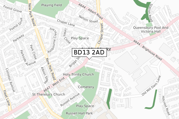 BD13 2AD map - large scale - OS Open Zoomstack (Ordnance Survey)